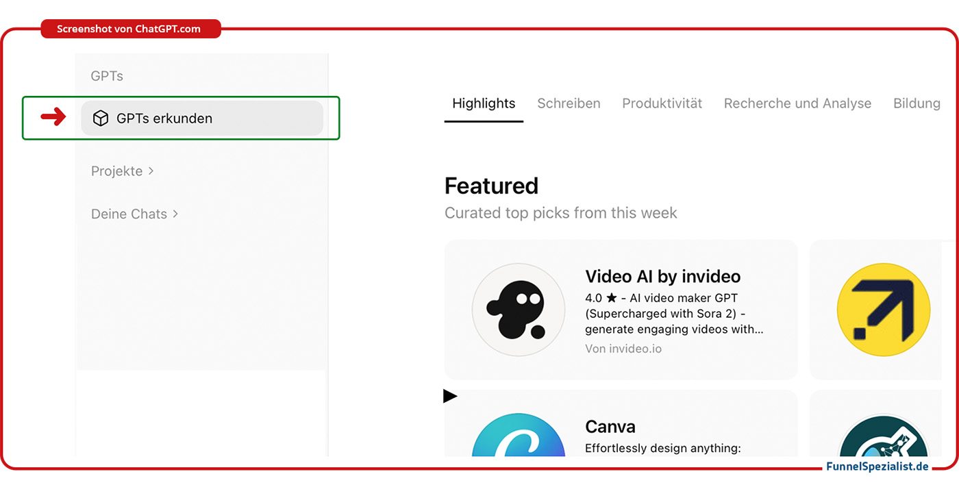 GPTs auf ChatGPT.com finden (Screenshot)